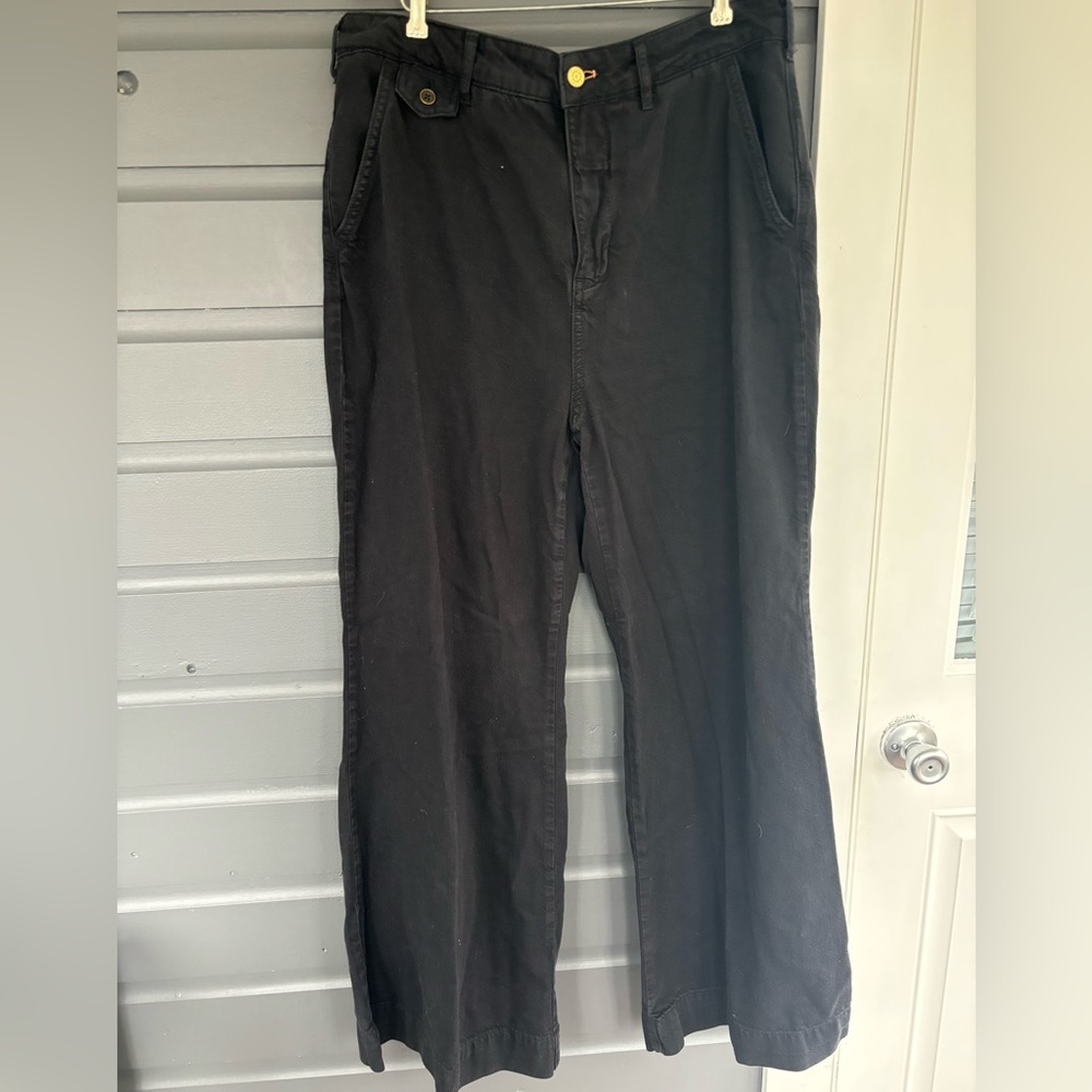 Pilcro anthropologie black wide leg pants trousers size 32